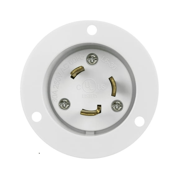 ENERLITES NEMA L6-30 Flanged Inlet Generator Plug, Locking Receptacle Socket, 30 Amp, 250 Volt, 2 Pole, 3 Wire Grounding, Industrial Grade, 66463-W, White