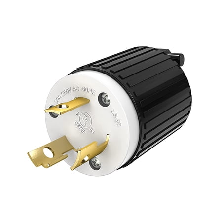 ENERLITES NEMA L6-30P Locking Plug Connector for Generator, Twist Lock Male Plug, 30 Amp, 250 Volt, 2 Pole, 3 Wire Grounding, Industrial Grade Heavy Duty, UL Listed, 66461-BK, Black