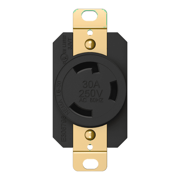ENERLITES NEMA L6-30R Flush Mounting Locking Receptacle for Generator, Twist Lock Outlet, 30 Amp, 250 Volt, 2 Pole, 3 Wire Grounding, Industrial Grade Heavy Duty, UL Listed, 66460-BK, Black