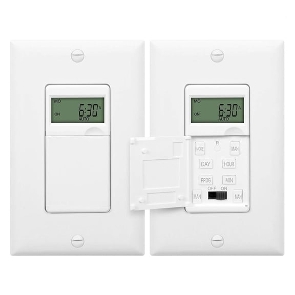 ENERLITES Programmable Digital Timer Switch for Lights, Fans, Motors, 7-Day 18 ON/OFF Timer Settings, Single Pole, Neutral Wire Required, UL Listed, White, 2 Pack