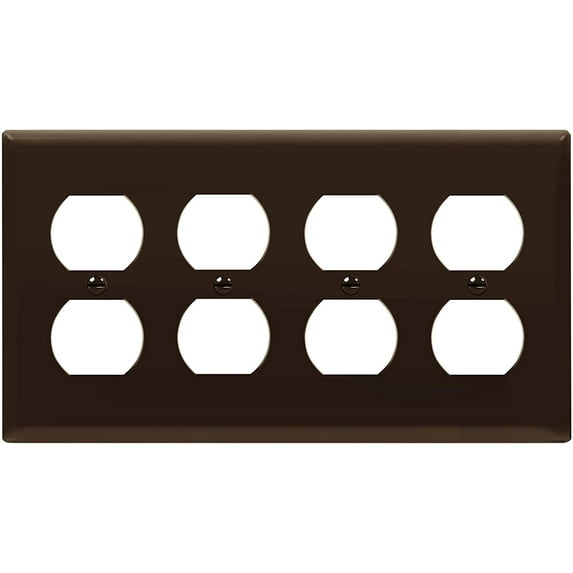 ENERLITES Quad Duplex Wall Plate, Four Gang Electrical Outlet Cover, Gloss Finish, Mid-Size 4-Gang, Unbreakable Polycarbonate Thermoplastic, UL Listed, 8824M-BR, Brown