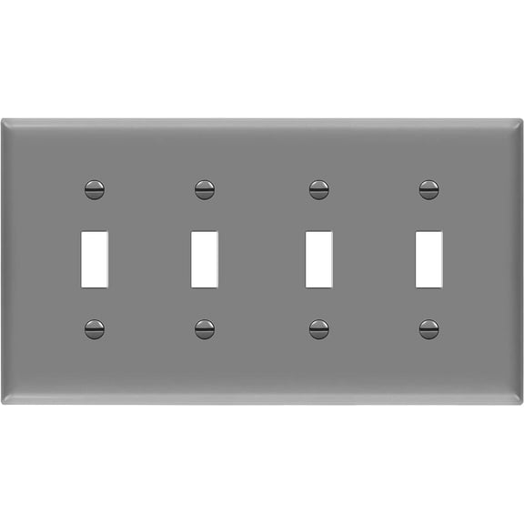 ENERLITES Quad Light Switch Wall Plate, Toggle Switch Plate, Gloss Finish, 4-Gang Mid-Size 4.88" x 8.58", Unbreakable Polycarbonate Thermoplastic, 8814M-GY, Gray