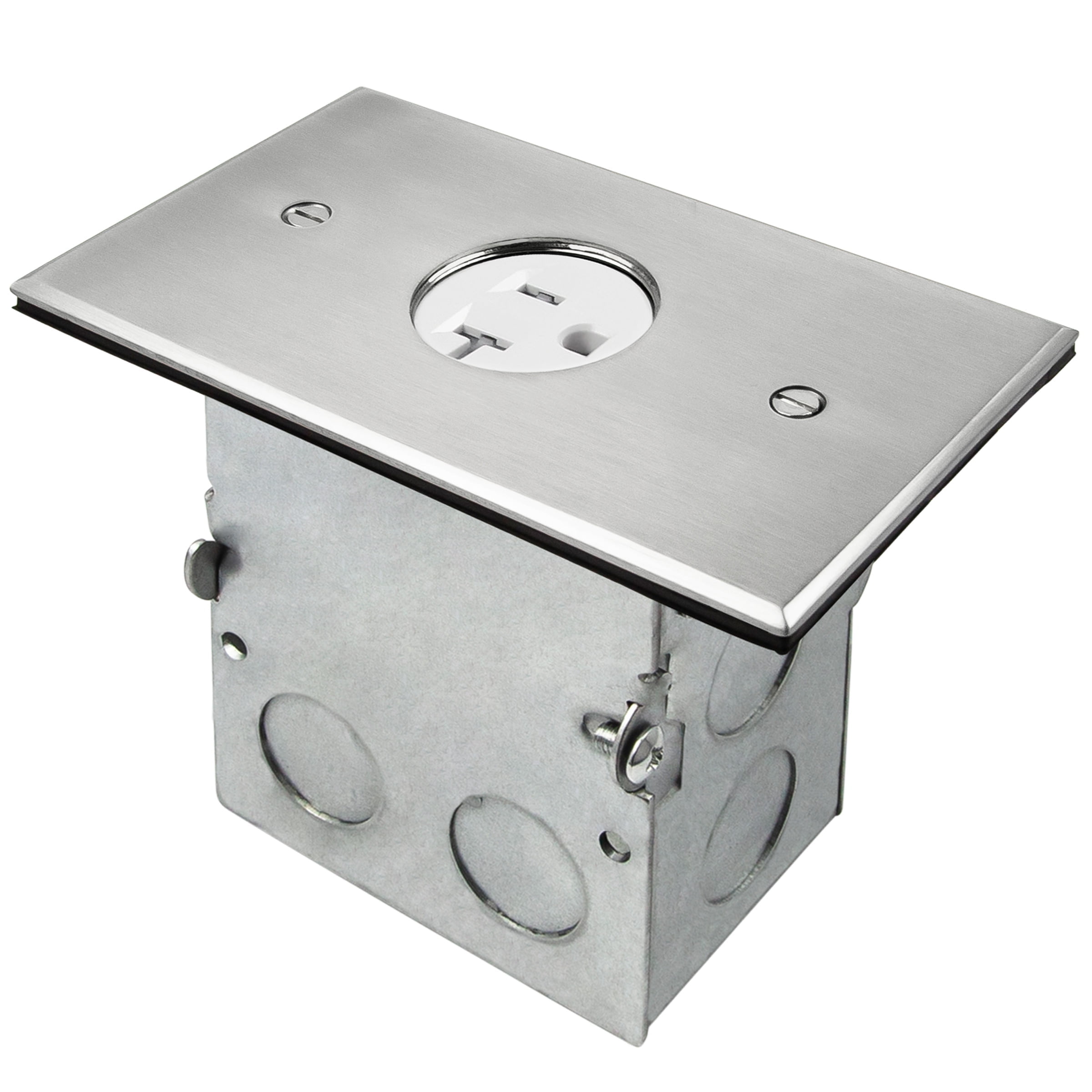 ENERLITES Screw Cap Cover Floor Box kit, 5” x 2.86” 1-Gang, 20A Tamper-Weather Resistant Receptacle Single Outlet, Watertight Gasket, Corrosive Resistant, UL Listed, 975547-SS, Stainless Steel