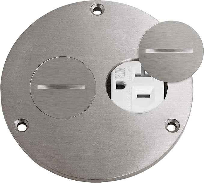 ENERLITES Screw Cap Floor Box Cover, 4" Diameter, 20A Tamper-Weather Resistant Receptacle Outlet, Watertight Gaskets, 975501-SS, UL Listed, Stainless Steel