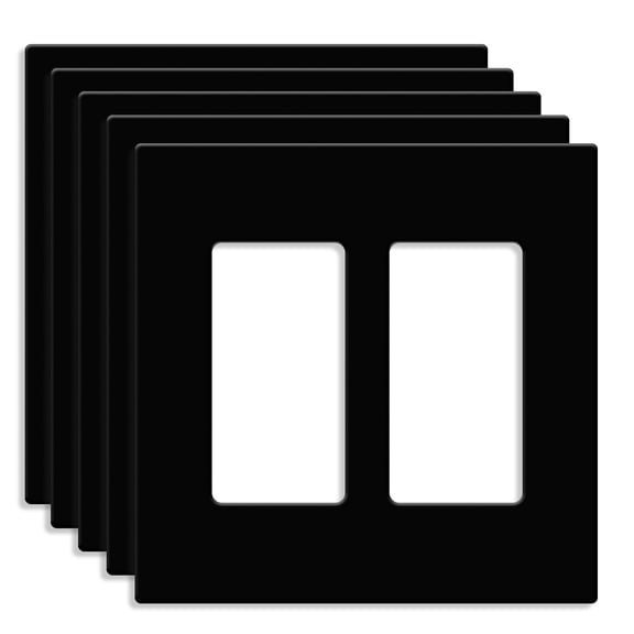 ENERLITES Screwless Decorator Wall Plate, Child Safe Outlet Covers, Size 2-Gang, Unbreakable Polycarbonate Thermoplastic, SI8832-BK, Glossy, Black, 5 Count