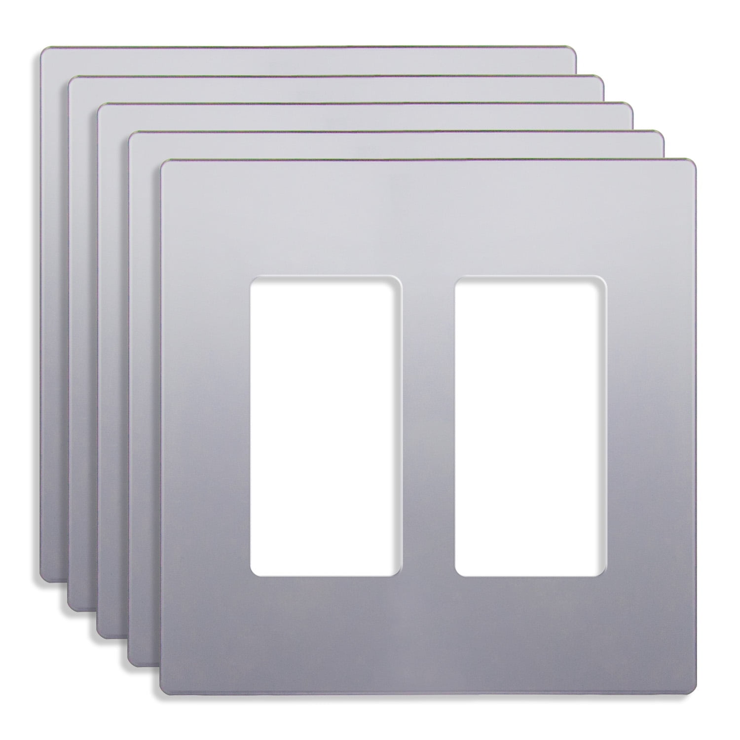 Silver 2-Gang Screwless Plastic Wall Plate Set