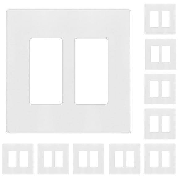 ENERLITES Screwless Decorator Wall Plates Child Safe Outlet Covers, Gloss Finish, Medium Size 2-Gang, Unbreakable Polycarbonate Thermoplastic, SI8832M-W-10PCS, White