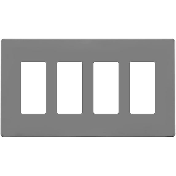 ENERLITES Screwless Decorator Wall Plates Child Safe Outlet Covers, Gloss Finish, Medium Size 4-Gang 4.88" H x 8.58â L, Unbreakable Polycarbonate Thermoplastic, SI8834M-GY, Gray