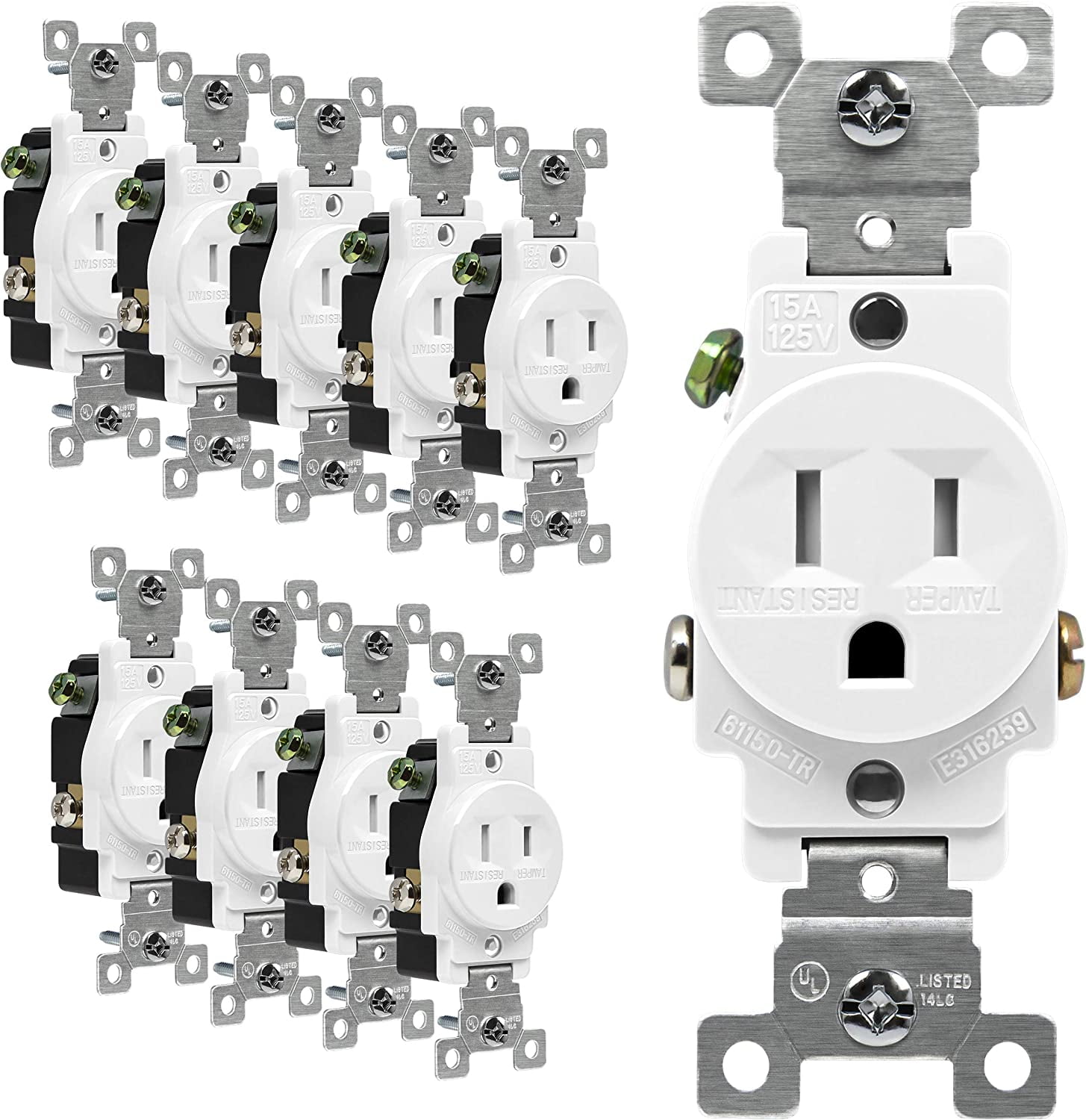 White Tamper-Resistant Single Receptacle Outlet 10-Pack
