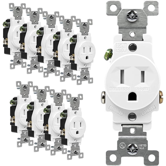 ENERLITES Single Receptacle Outlet, Tamper-Resistant, Commercial Grade, Grounding Screw, 5-15R, 15A 125V, UL Listed, 61150-TR-W, White, 10 Pack