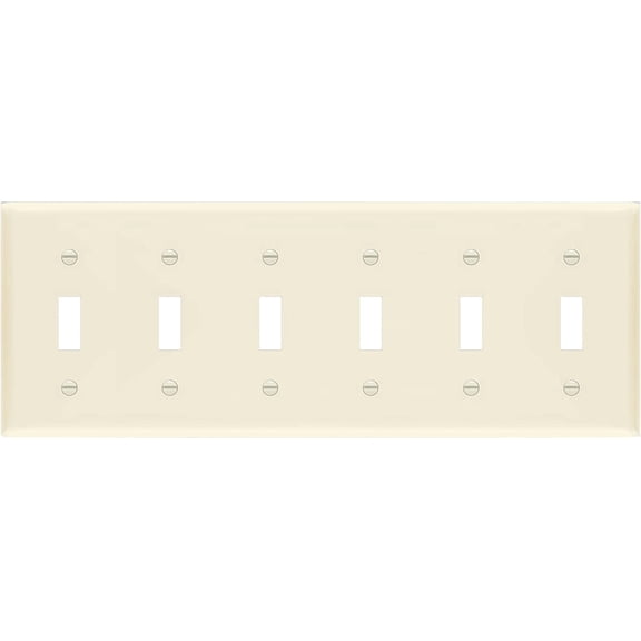 ENERLITES Six Gang Toggle Light Switch Wall Plate, Glossy, Mid-Size 6-Gang, Unbreakable Polycarbonate Thermoplastic, Light Almond