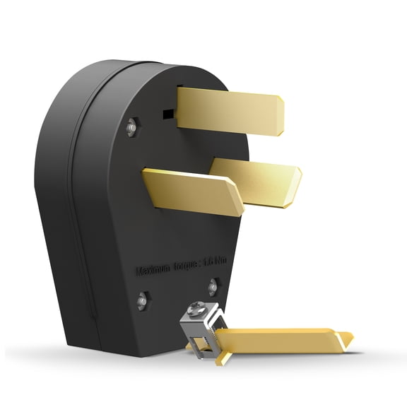 ENERLITES Straight Blade Angle Plug, AC Dryer Replacement Male Angle Plug, NEMA 10-30/50P, 50 Amp, 125V/250V, 67351-BK, Black