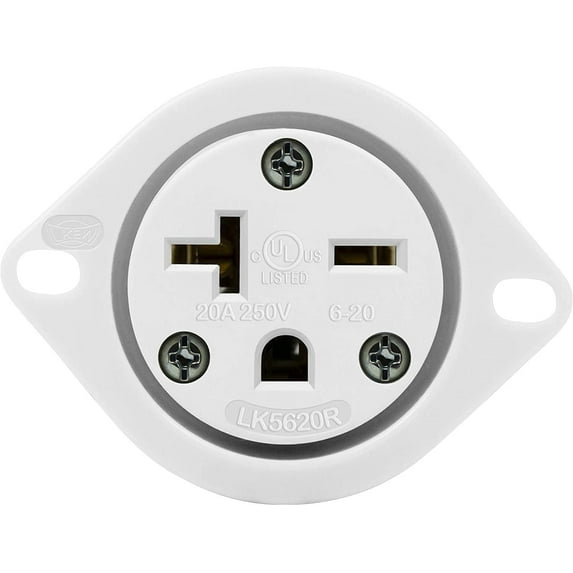 ENERLITES Straight Blade Flanged Outlet, NEMA 6-20, 20A 250VAC, Commercial & Industrial Grade, 2 Pole, 3 Wire, UL Listed, 66234-W, White