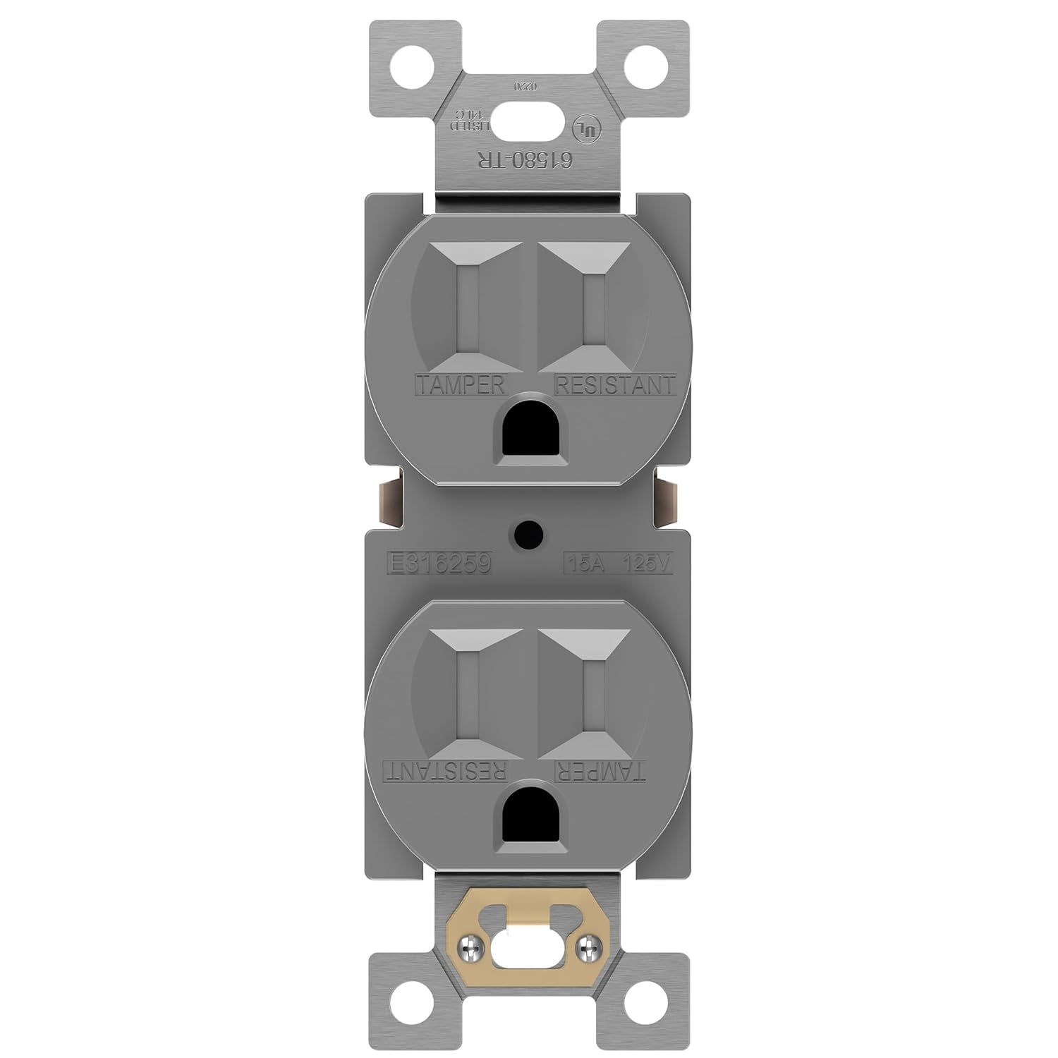 ENERLITES Tamper-Resistant Child Safe Duplex Receptacle Outlet, Residential/Commercial Grade, 3-Wire, Self-Grounding, 2-Pole, 15A 125V, UL Listed, 61580-TR-GY, Gray