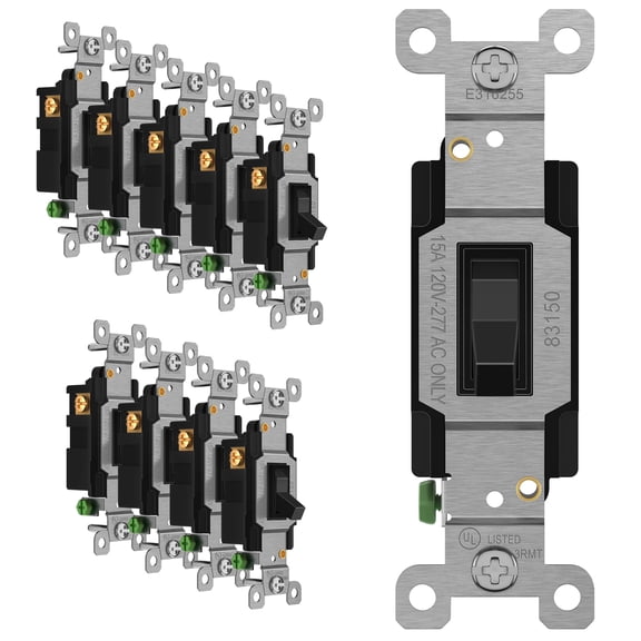 ENERLITES Toggle Light Switch, 3-Way or Single Pole, 15A 120-277V, Grounding Screw, Residential Grade, UL Listed, 83150-BK-10PCS, Black (10 Pack)