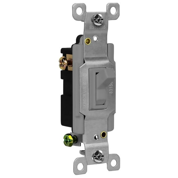 ENERLITES Toggle Light Switch, 3-Way or Single Pole, 15A 120-277V, Grounding Screw, Residential Grade, UL Listed, 83150-GY, Gray