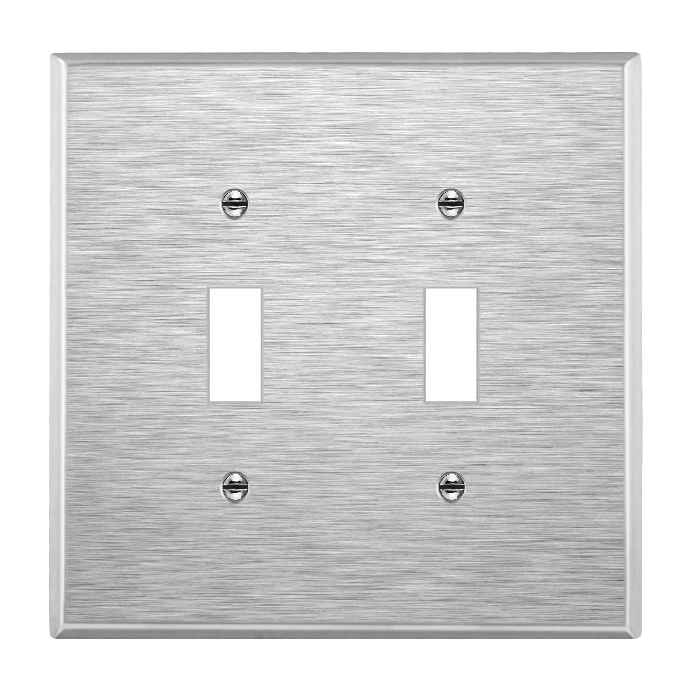 Silver Stainless Steel 2-Gang Mid-Size Toggle Light Switch Wall Plate