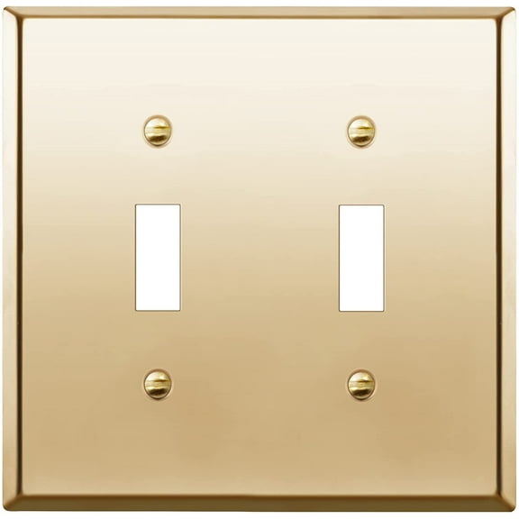 ENERLITES Toggle Light Switch Metal Wall Plate, Stainless Steel, Corrosion Resistant, Size 2-Gang 4.50" x 4.57", 7712-PB, 302 Polished Brass, Gold