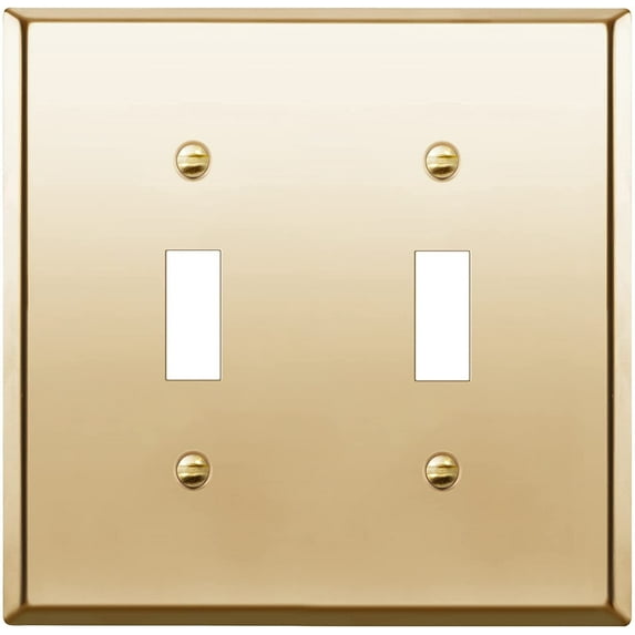 ENERLITES Toggle Light Switch Metal Wall Plate, Stainless Steel, Corrosion Resistant, Size 2-Gang 4.50" x 4.57", 7712-PB, 302 Polished Brass, Gold