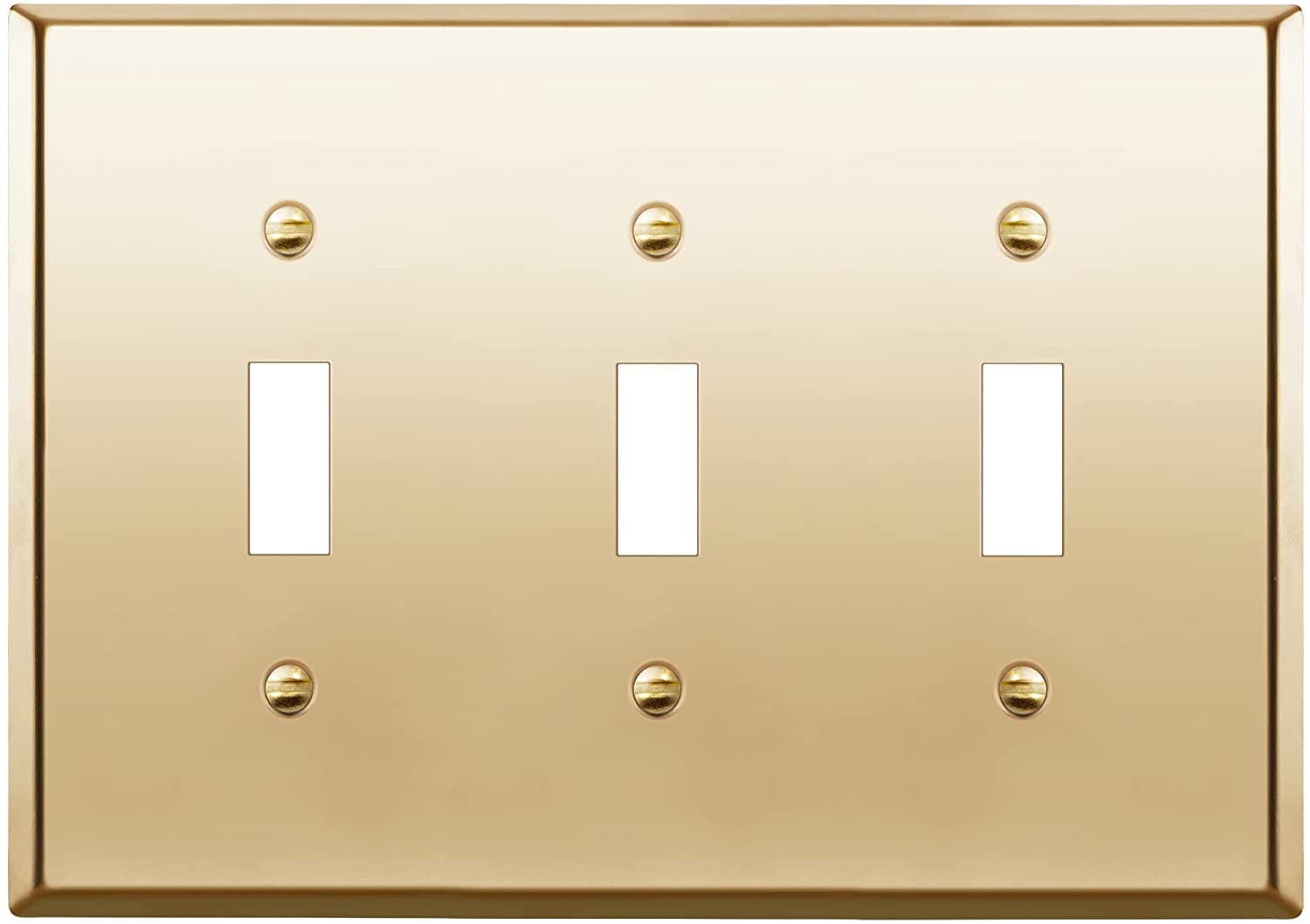 Polished Brass 3-Gang Toggle Light Switch Wall Plate