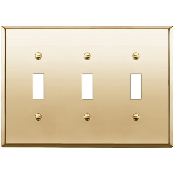 ENERLITES Toggle Light Switch Metal Wall Plate, Stainless Steel, Corrosion Resistant, Size 3-Gang 4.50" x 6.38", 7713-PB, 302 Polished Brass, Gold