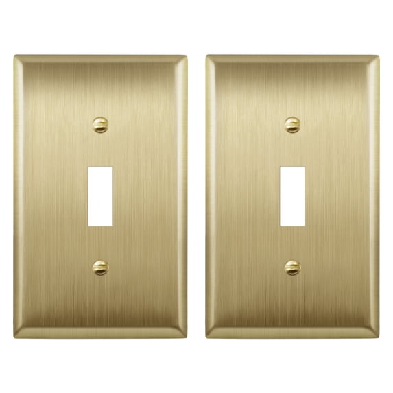 ENERLITES Toggle Light Switch Metal Wall Plate, Stainless Steel Switch Cover, Corrosion Resistant, Standard Size 1-Gang 4.50" x 2.76", 7711-BB-2PCS,Stainless Steel 201, Brushed Brass, Gold, 2 pack