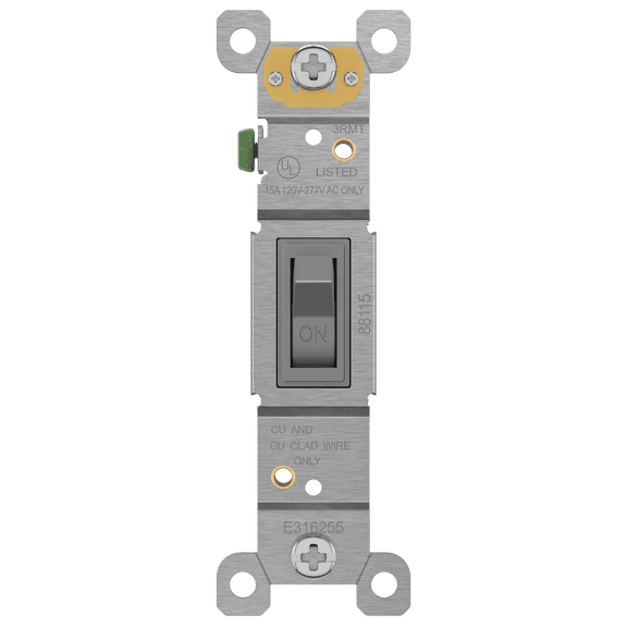 ENERLITES Toggle Light Switch, Single Pole, 15A 120-277V, Grounding Screw, Residential Grade, UL Listed, 88115-GR, Gray