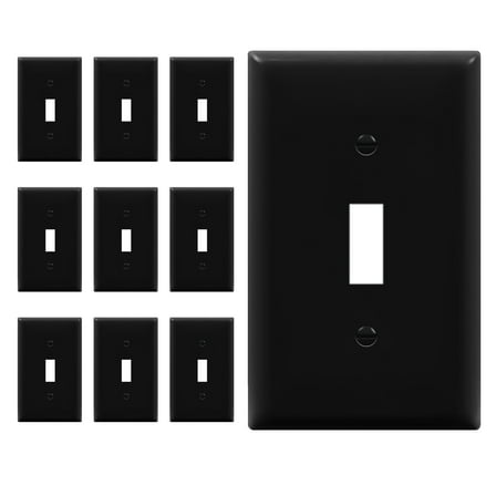 ENERLITES Toggle Light Switch Wall Plate, 1-Gang, Unbreakable Polycarbonate Thermoplastic, 8811-BK-10PCS, Glossy Black, 10 Pack