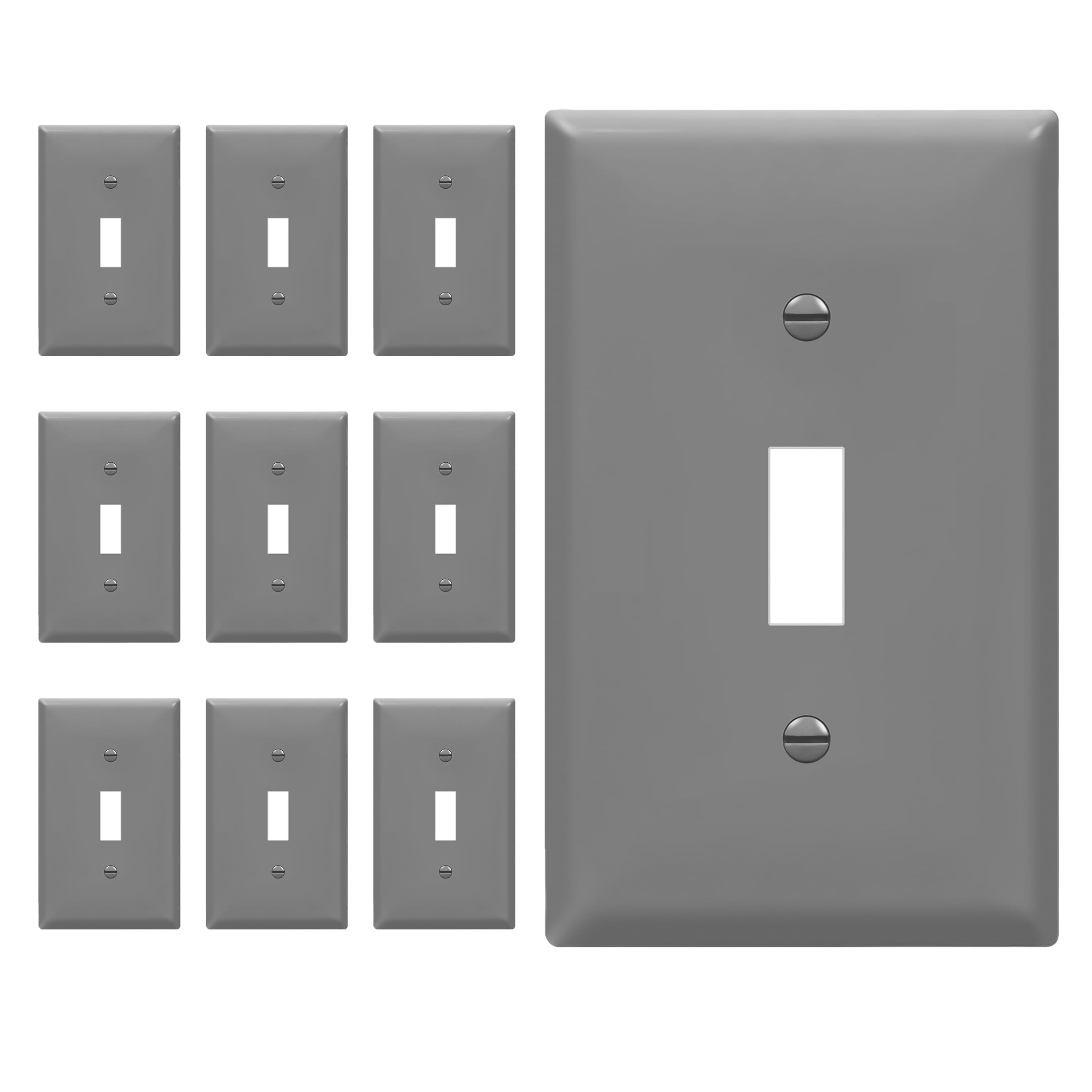 ENERLITES Toggle Light Switch Wall Plate Cover, Size 1-Gang, Unbreakable Polycarbonate Thermoplastic, 8811-GY-10PCS, Gray, 10 Pack