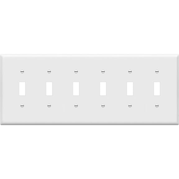 ENERLITES Toggle Light Switch Wall Plate, Gloss Finish, Mid-Size 6-Gang, Unbreakable Polycarbonate Thermoplastic, 8816M-W, White
