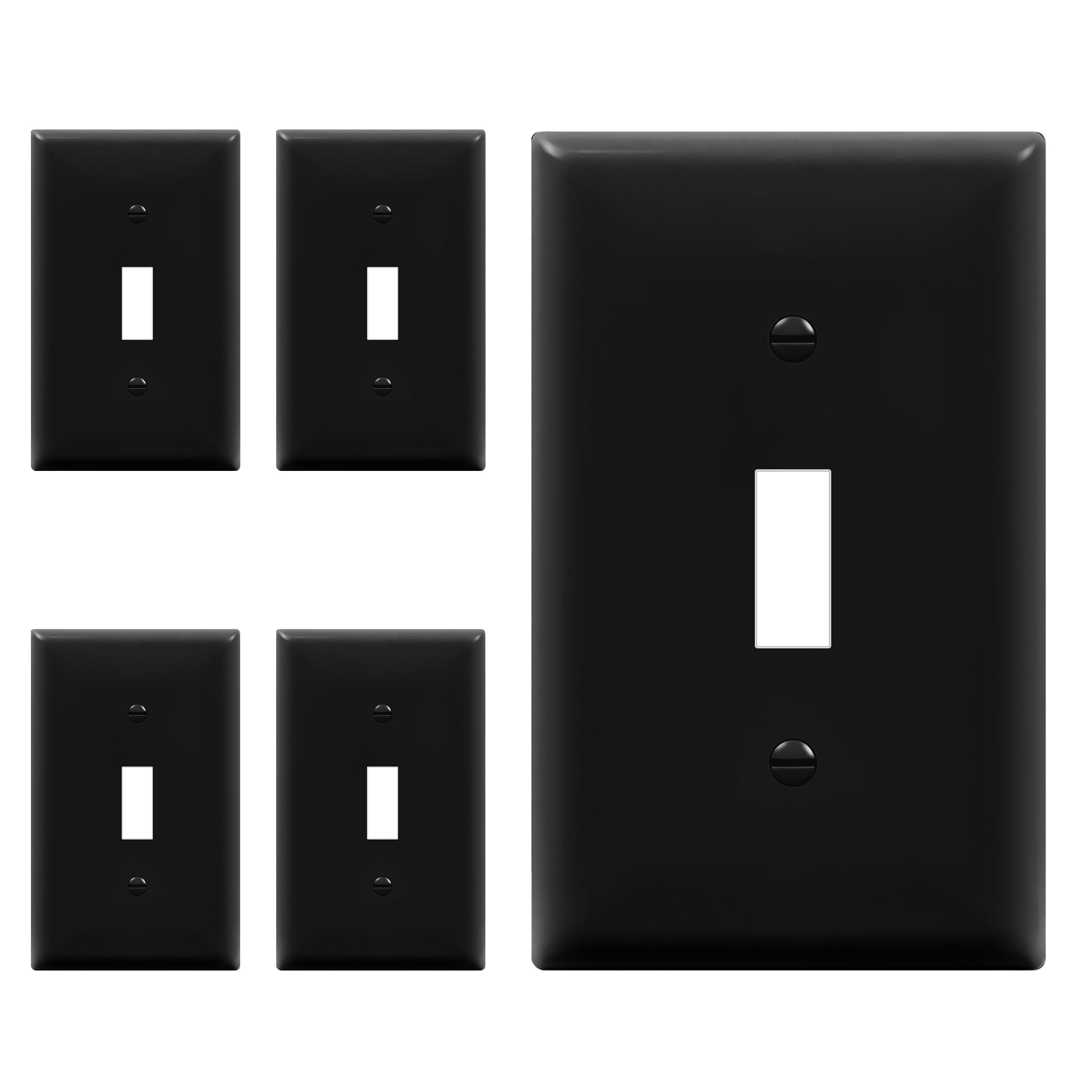 ENERLITES Toggle Light Switch Wall Plate, Gloss Finish, Standard Size 1-Gang 4.50" x 2.76", Unbreakable Polycarbonate Thermoplastic, 8811-BK-5PCS, Glossy Black, 5 Pack