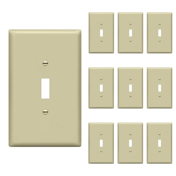ENERLITES Toggle Light Switch Wall Plate, Jumbo Switch Cover, Gloss Finish, Oversized 1-Gang, Unbreakable Polycarbonate Thermoplastic, 8811O-I-10PCS, Ivory, 10 pack