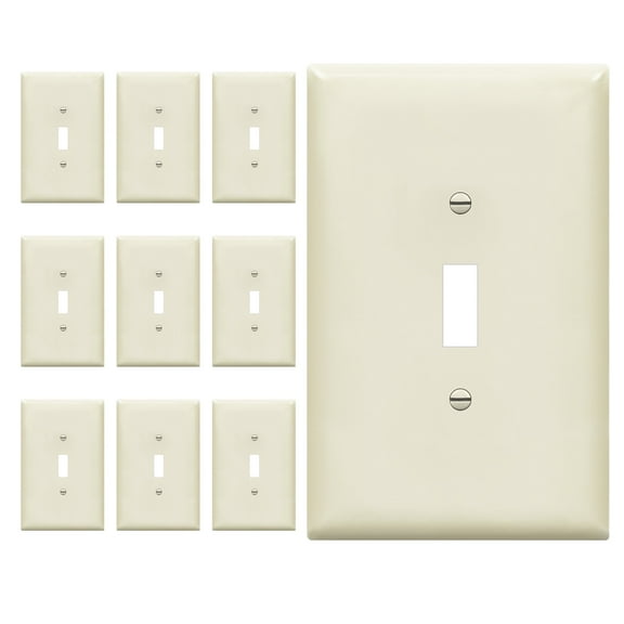 ENERLITES Toggle Light Switch Wall Plate, Jumbo Switch Cover, Gloss Finish, Oversized 1-Gang, Unbreakable Polycarbonate Thermoplastic, 8811O-LA-10PCS, Light Almond, 10 pack