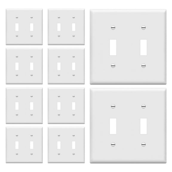 ENERLITES Toggle Light Switch Wall Plate, Size 2-Gang, Unbreakable Polycarbonate Thermoplastic, White (10 Pack)