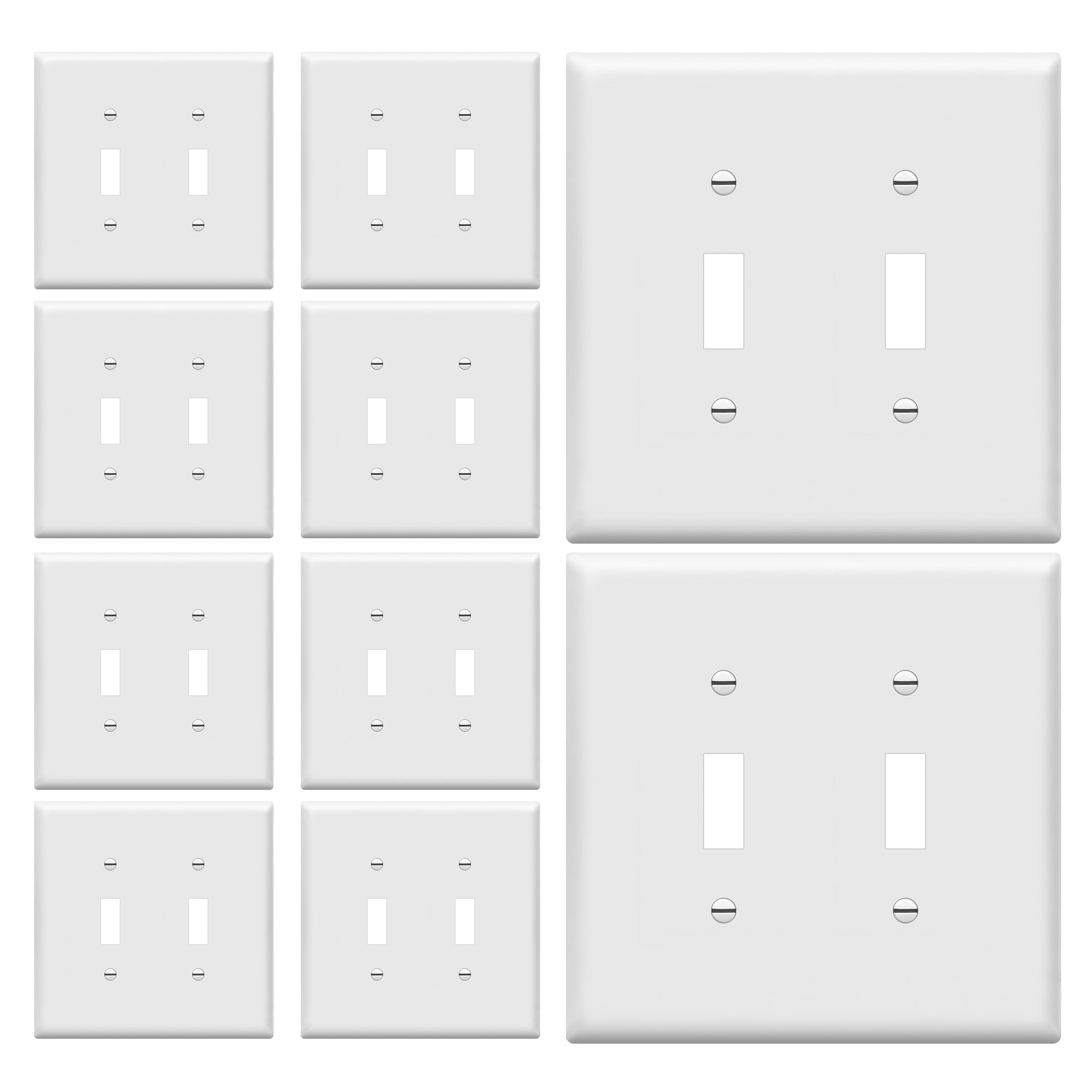 White Polycarbonate 2-Gang Toggle Switch Wall Plate (10 Pack)