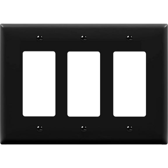 ENERLITES Triple Decorator Switch Cover, Three Outlet Wall Plate, Mid-Size 3-Gang, Unbreakable Polycarbonate Thermoplastic, UL Listed, 8833M-BK, Black