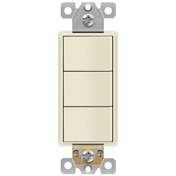 ENERLITES Triple Paddle Rocker Combination Decorator Switch, Gloss Finish, Ground Terminal, Side Wiring, Copper Only, Single Pole, Residential/Commercial Grade, 62755-LA, Light Almond