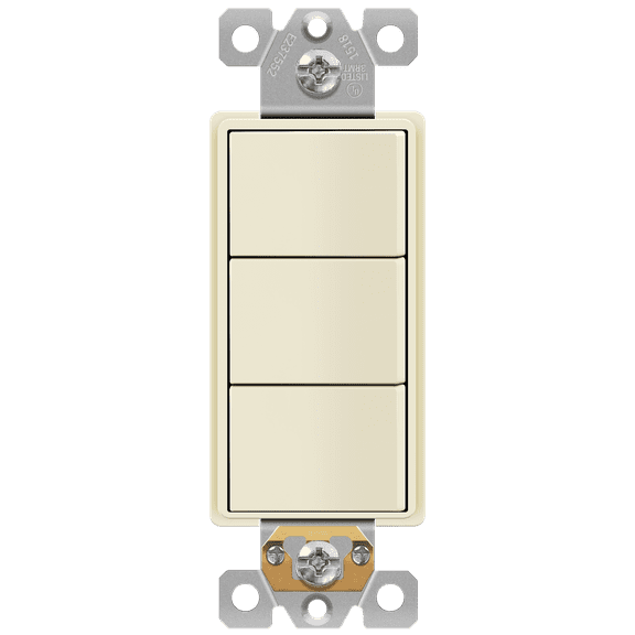 ENERLITES Triple Paddle Rocker Combination Decorator Switch, Gloss Finish, Ground Terminal, Side Wiring, Copper Only, Single Pole, Residential/Commercial Grade, 62755-LA, Light Almond