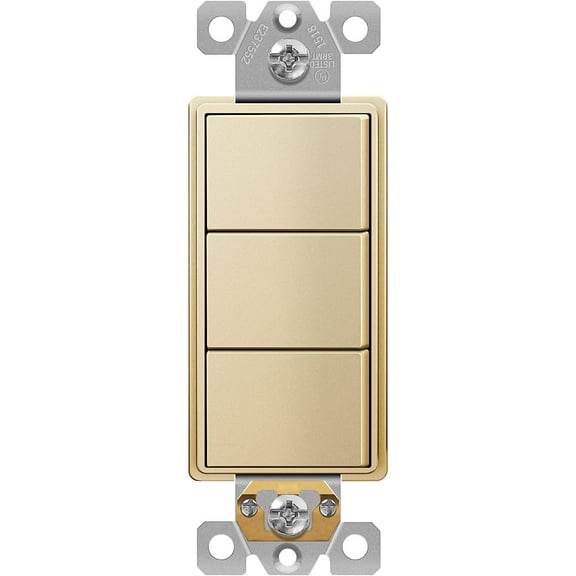 ENERLITES Triple Paddle Rocker Decorator Switch, Clamp-Type Back Insert, Copper Wires Only, Single Pole, Residential/Commercial Grade,UL Listed, 62755-GD, Gold