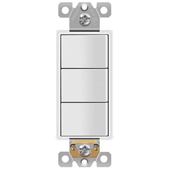 ENERLITES Triple Paddle Rocker Switch, Ground terminal, Clamp-Type Back Insert Wiring, Copper Only, Single Pole, Residential Grade, 15A 120V-277V, 62755-W, White