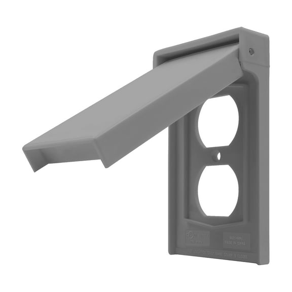 ENERLITES Vertical Duplex Weatherproof Wall Plate, Outdoor Electrical Outlet Cover, Standard Size 1-Gang, Thermoplastic, Gray