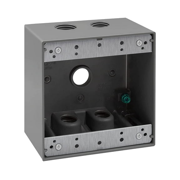 ENERLITES Weatherproof Outlet Box with Five 1/2-in Threaded Outlets, Outdoor Electrical Box, 5 Holes 0.50” Each, 2-Gang, 4.53” Height x 4.53” Length x 2.16” Depth, EN2550 Grey