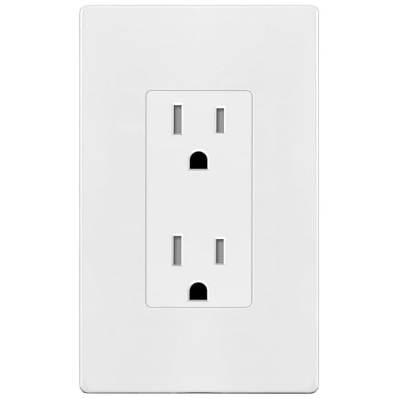ENERLITES White Decorator Receptacle with Screwless Wall Plate, Residential Grade Wall Outlet, Tamper Resistant, 15A 125V, Self-Grounding, 2-Pole, 3-Wire, 5-15R, UL Listed