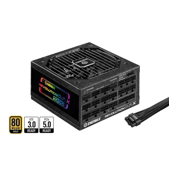 ENERMAX Revolution D.F. X 1350W Full Modular, 80 Plus Gold, ATX 3.0 & PCIe 5.0 Ready, Native 600W 12VHPWR Connector, Industrial- Grade 100% Japanese Capacitors, ARGB Side Panel Power Supply