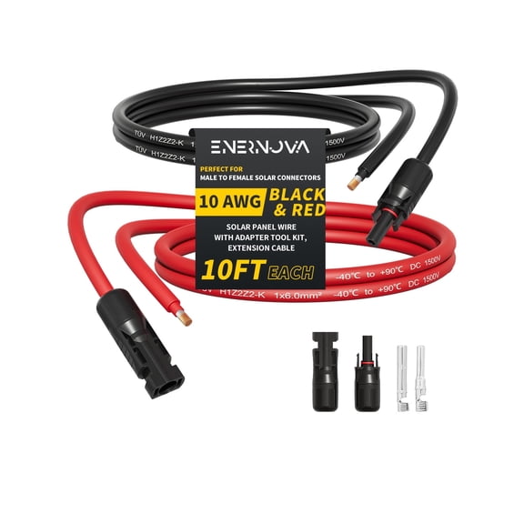 ENERNOVA 10AWG 10FT Solar Extension Cable (10FeeT Black + 10FeeT Red) Male to Female Solar Panel Wire, 10 Gauge Pure Copper Extension Cord for Home, Ship and RV Solar Panels