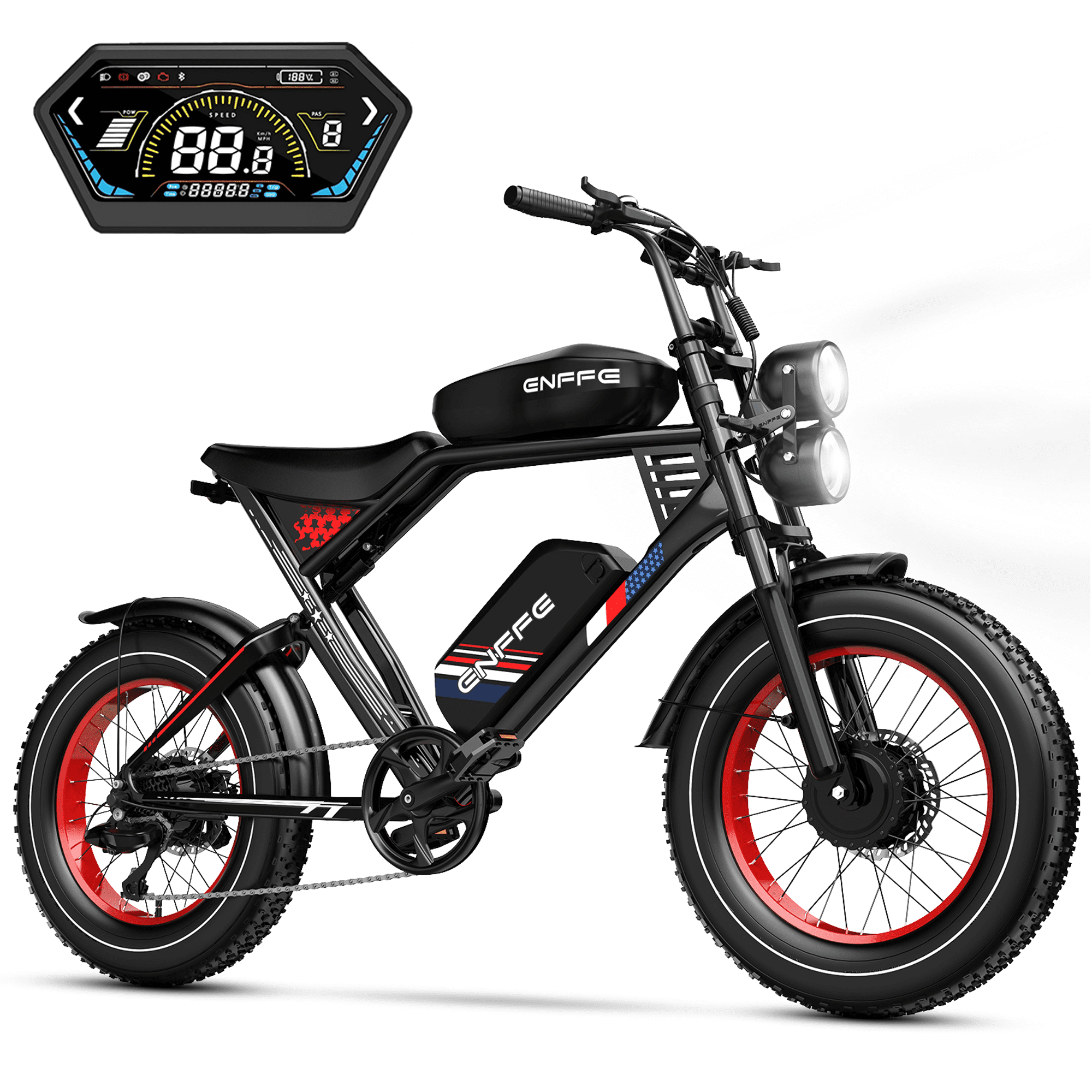 ENFFE EAES-2D Ultra,Electric Fat Tire Bike for Adults,3000W Peak Dual Motor Electric Bicycle,Max 32MPH 20"x4.0 Off-Road Mountain Ebike,48V 45AH Battery, 200Miles PAS Range,With NFC,UL2849