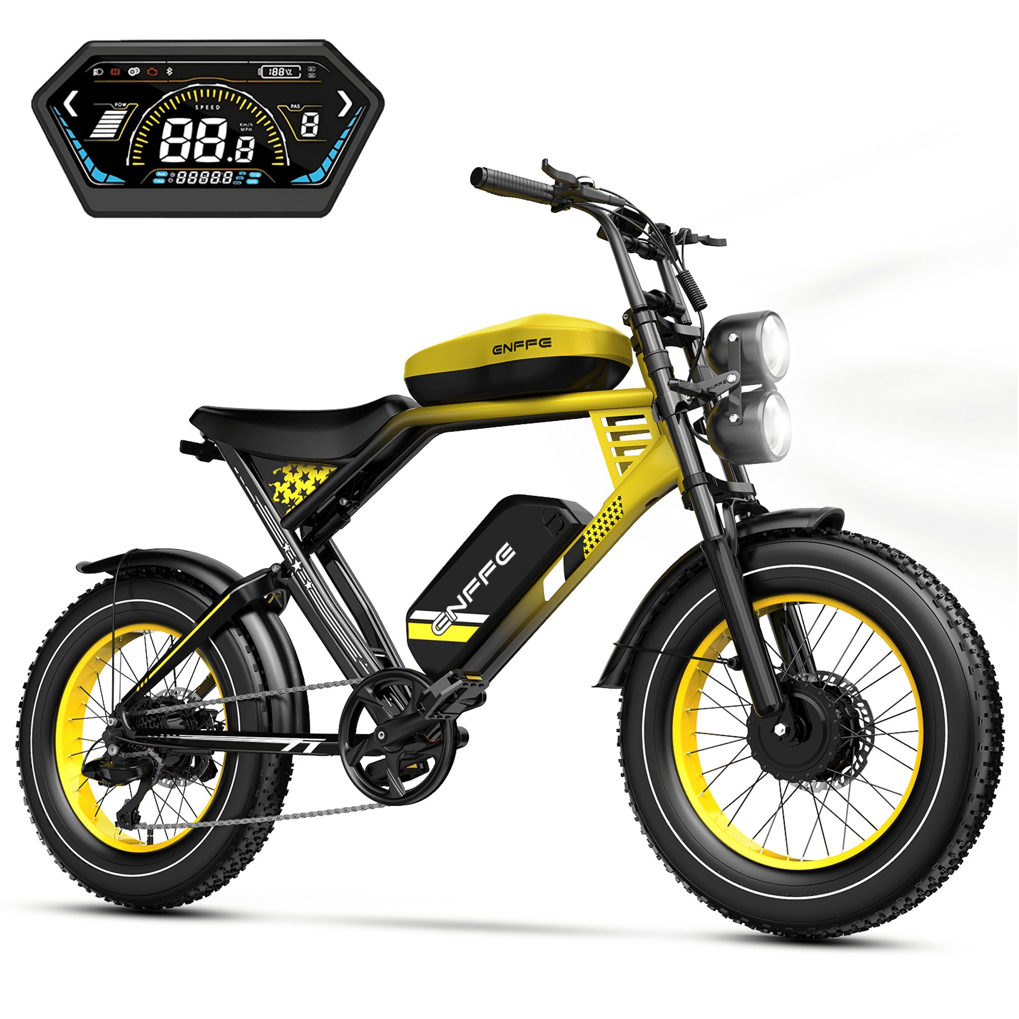 2D Ultra Electric Bike for Adults, 3000W Peak Motor 32MPH Off-Road E Bike, 48V 45Ah Battery, 200-Mile Range, 20" x 4.0 Fat Tires, Shimano 7-Speed, Yellow