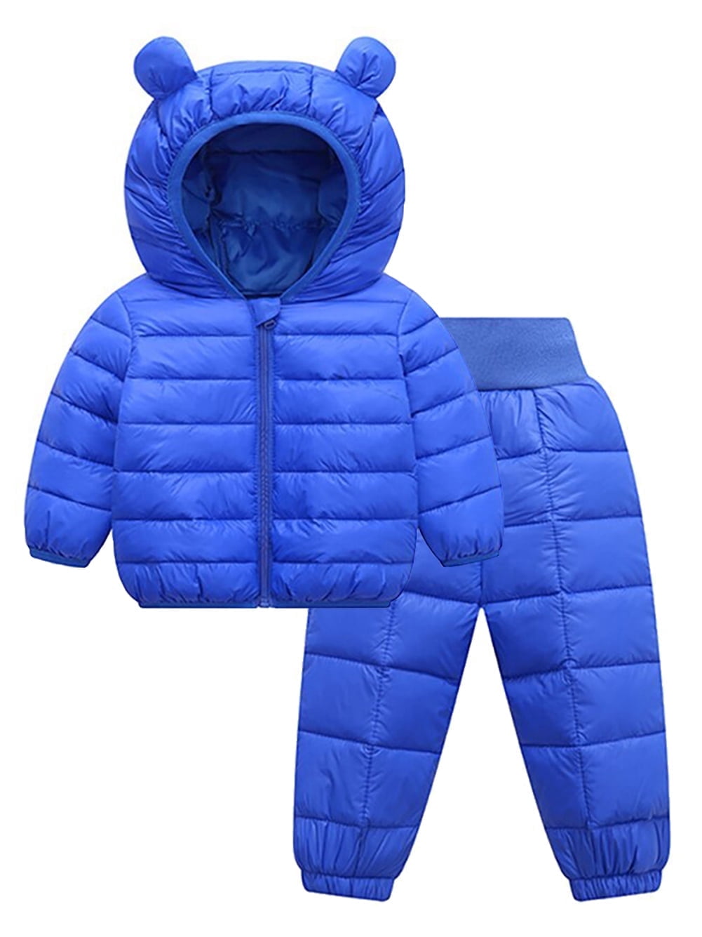 WIBACKER 1-5T Baby Boy Girl Cute Ear Hooded Puffer Jacket Pants Snowsuit Toddler Kid Winter Coat