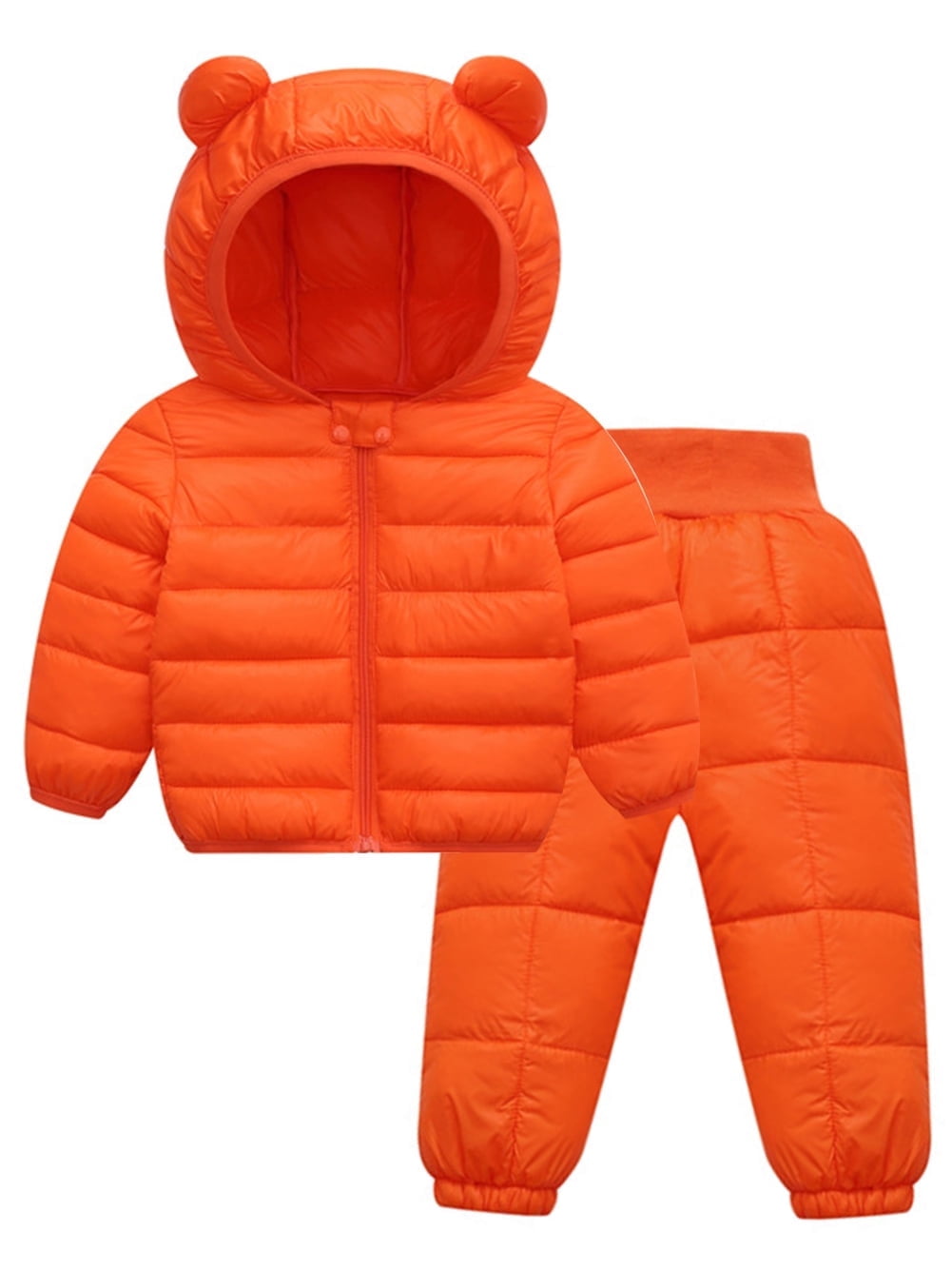 WIBACKER 1-5T Baby Boy Girl Cute Ear Hooded Puffer Jacket Pants Snowsuit Toddler Kid Winter Coat