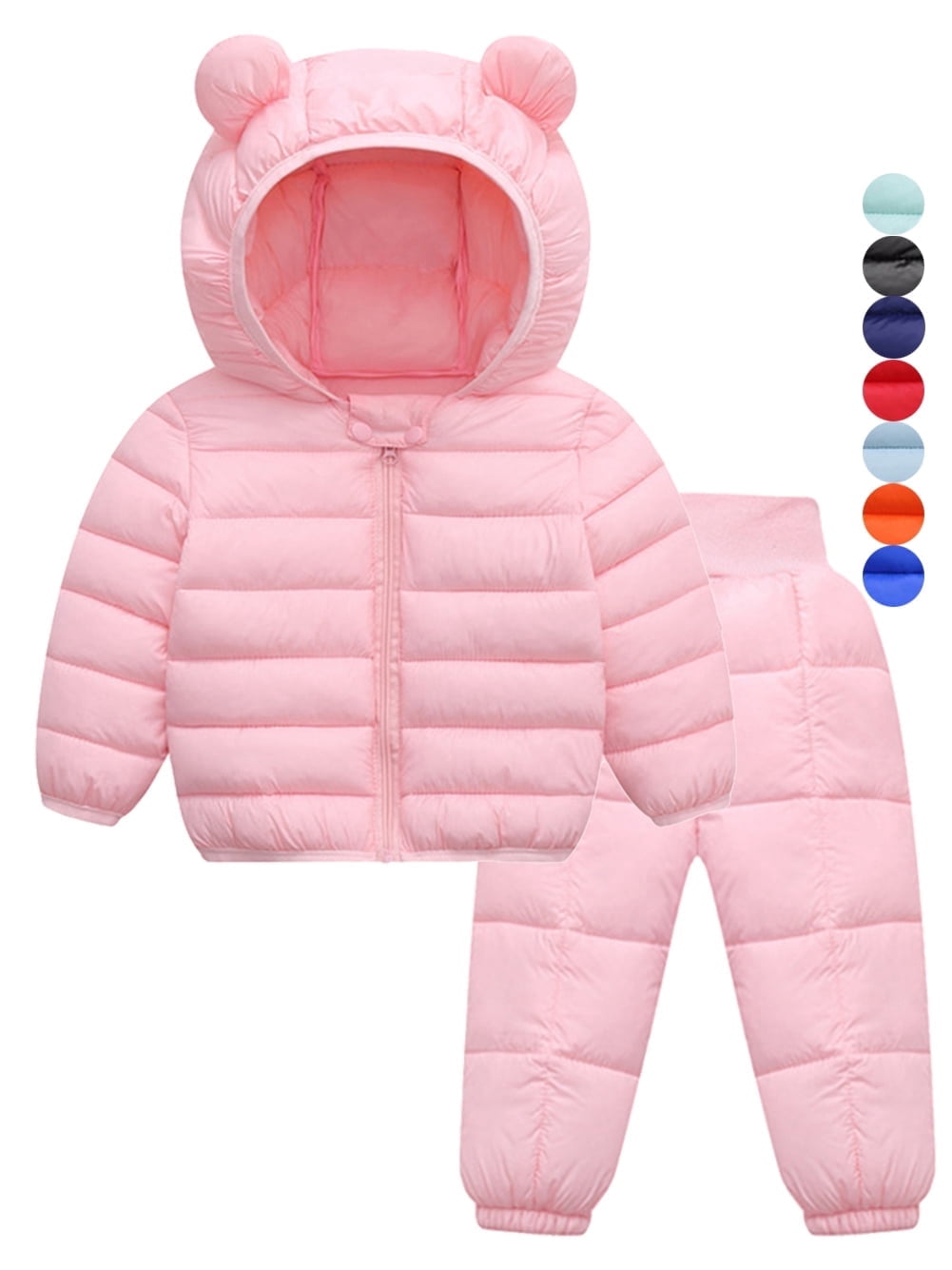 WIBACKER 1-5T Baby Boy Girl Cute Ear Hooded Puffer Jacket Pants Snowsuit Toddler Kid Winter Coat